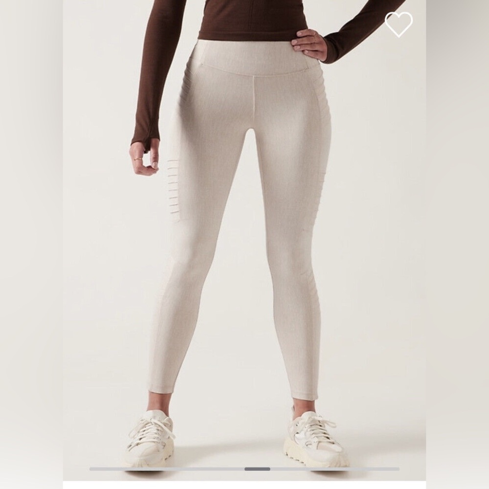 Athleta Cream Ribbed High-Waist Leggings